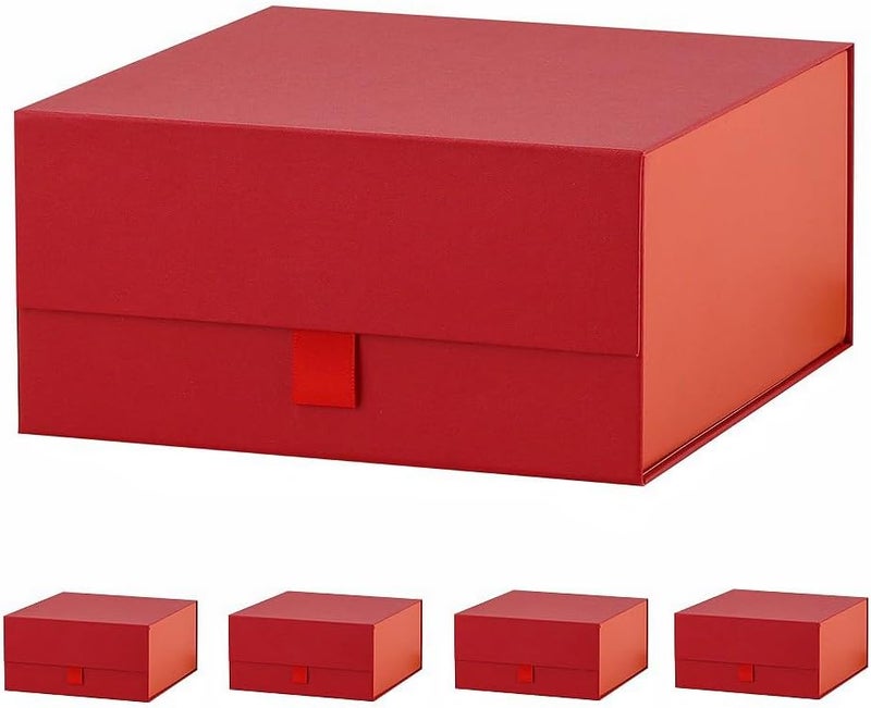PLINJOY 5 Pcs Red Gift Box 8x8x4 Inches Small Gift Boxes for Presents with Magnetic Closure Lid Luxury Collapsible Gift Box Bridesmaid, Wedding, Birthday Boxs for Gift Packaging - Image 1